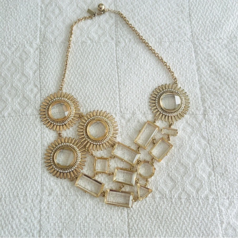 kate spade Lorelei Necklace Gold and Clear Sunburst Facted Stones Statement